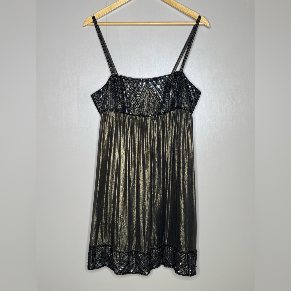 Basix Black Label Beaded Silk Metallic Evening Dress Size 12